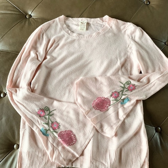 Faded Glory Light Pink Sweater Embroidery Floral - Picture 2 of 11